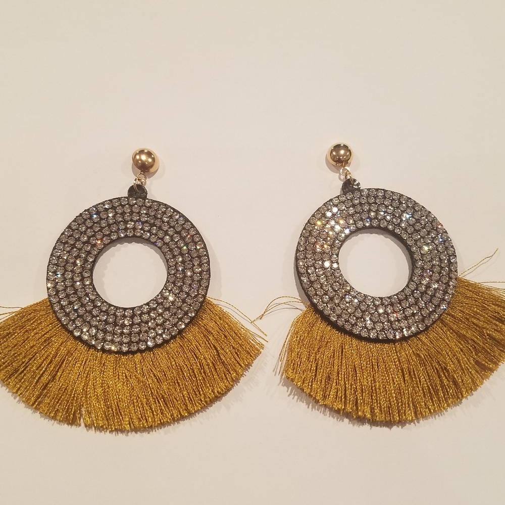 Sparkling Fringe Statement Earrings - Picture 2 of 5